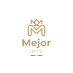 Logotipo oficial de MejorIPTV con diseño dorado y fondo transparente.
