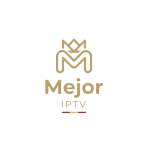 Logotipo oficial de MejorIPTV con diseño dorado y fondo transparente.