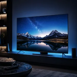 Televisor 4K mostrando IPTV Premium y IPTV 4K España en salón moderno