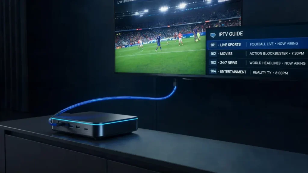 Smart TV mostrando mejores decodificadores STB para IPTV con lista de canales