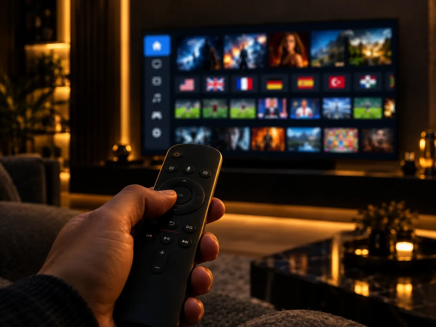 Mando a distancia controlando una iptv lista kodi desde el sofá