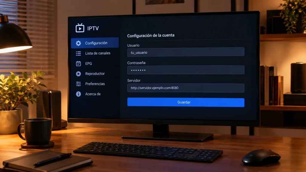 M3U vs Xtream Codes: pantalla mostrando la configuración de una app IPTV
