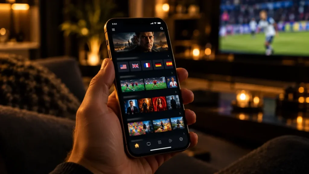 iPhone mostrando la interfaz del mejor iptv para iphone con canales
